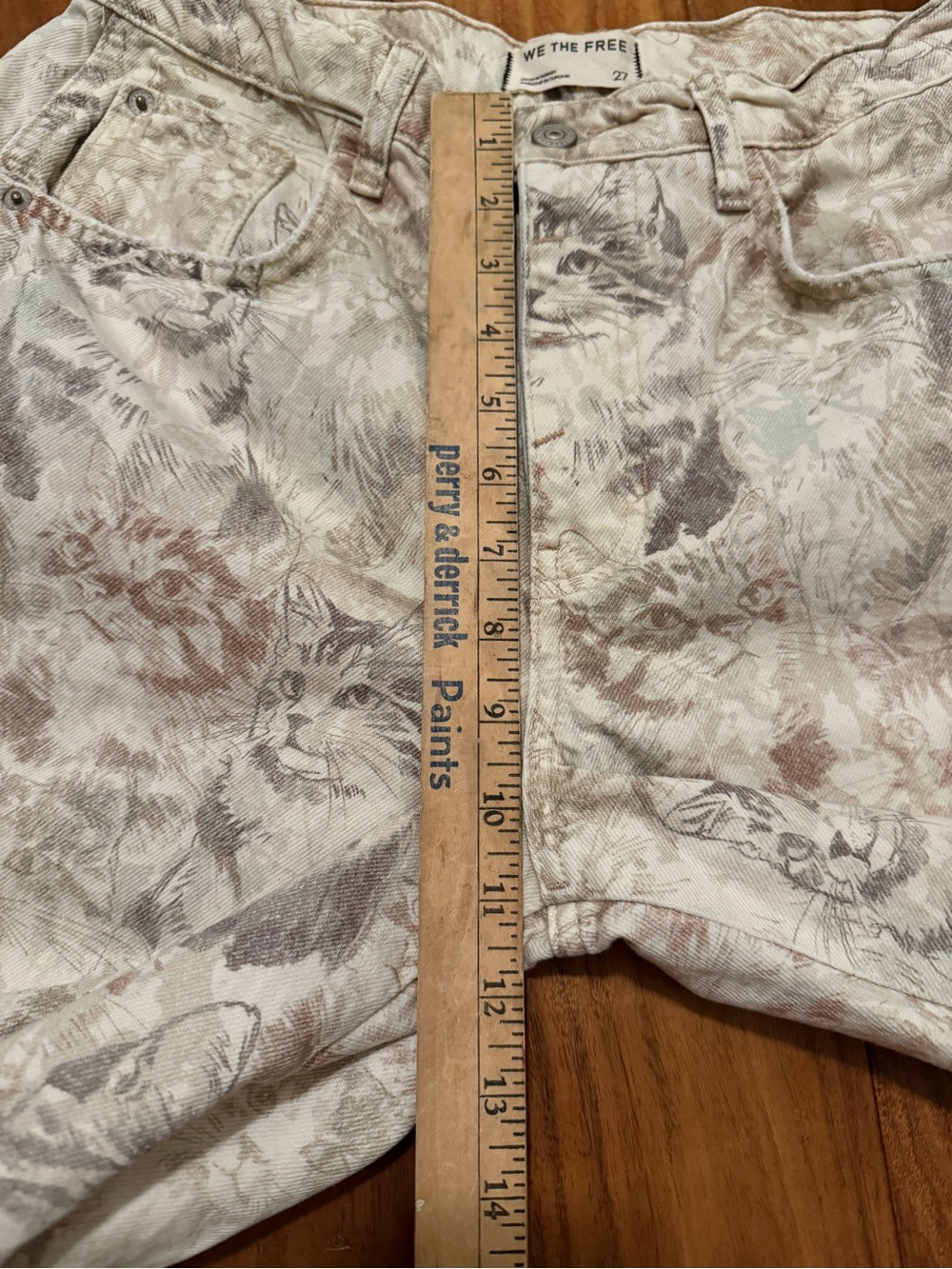 Free People We The Free Good Luck Barrel Jeans Cat Camo Print Cream sz 27 - Picture 11 of 16
